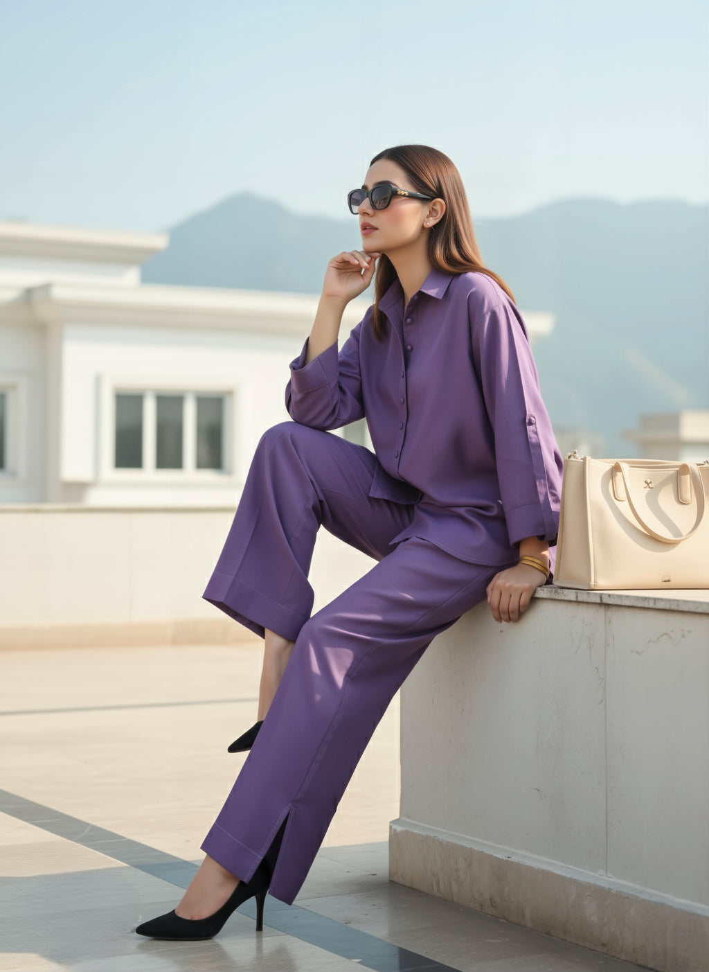 Elegant Lilac Dhanak Co-Ord Set