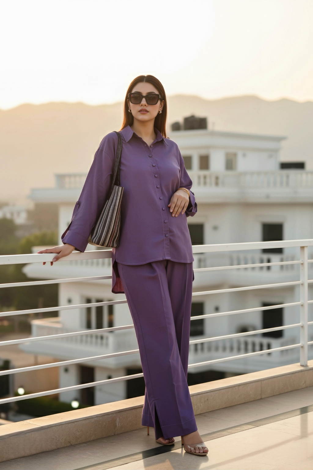 Elegant Lilac Dhanak Co-Ord Set