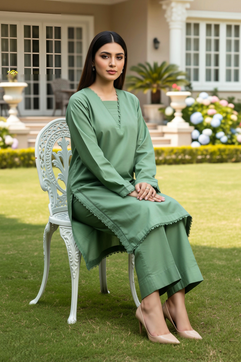 Sage Green Cotton Lawn 2-Piece