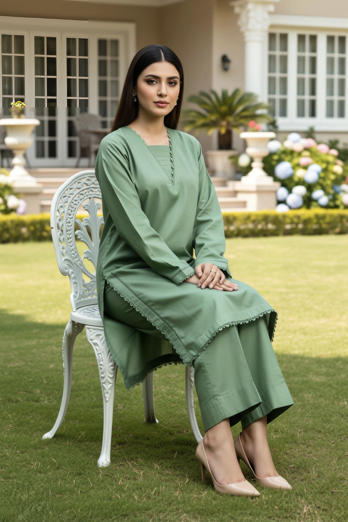 Sage Green Cotton Lawn 2-Piece