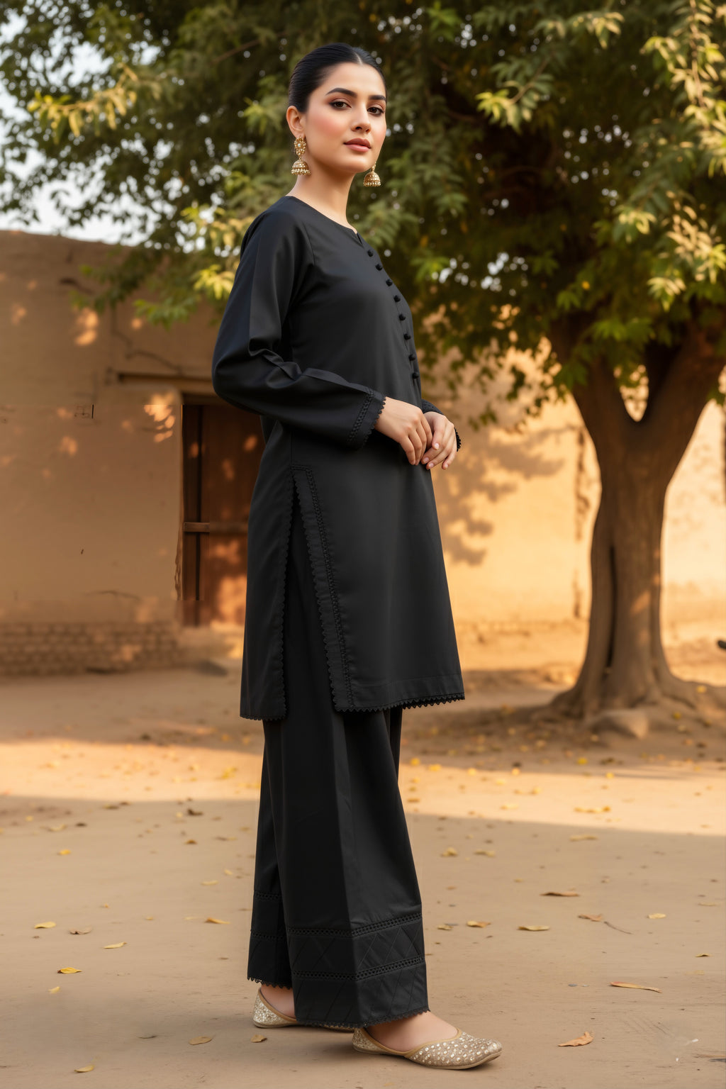 Classic Black Cotton Lawn 2-Piece Dress