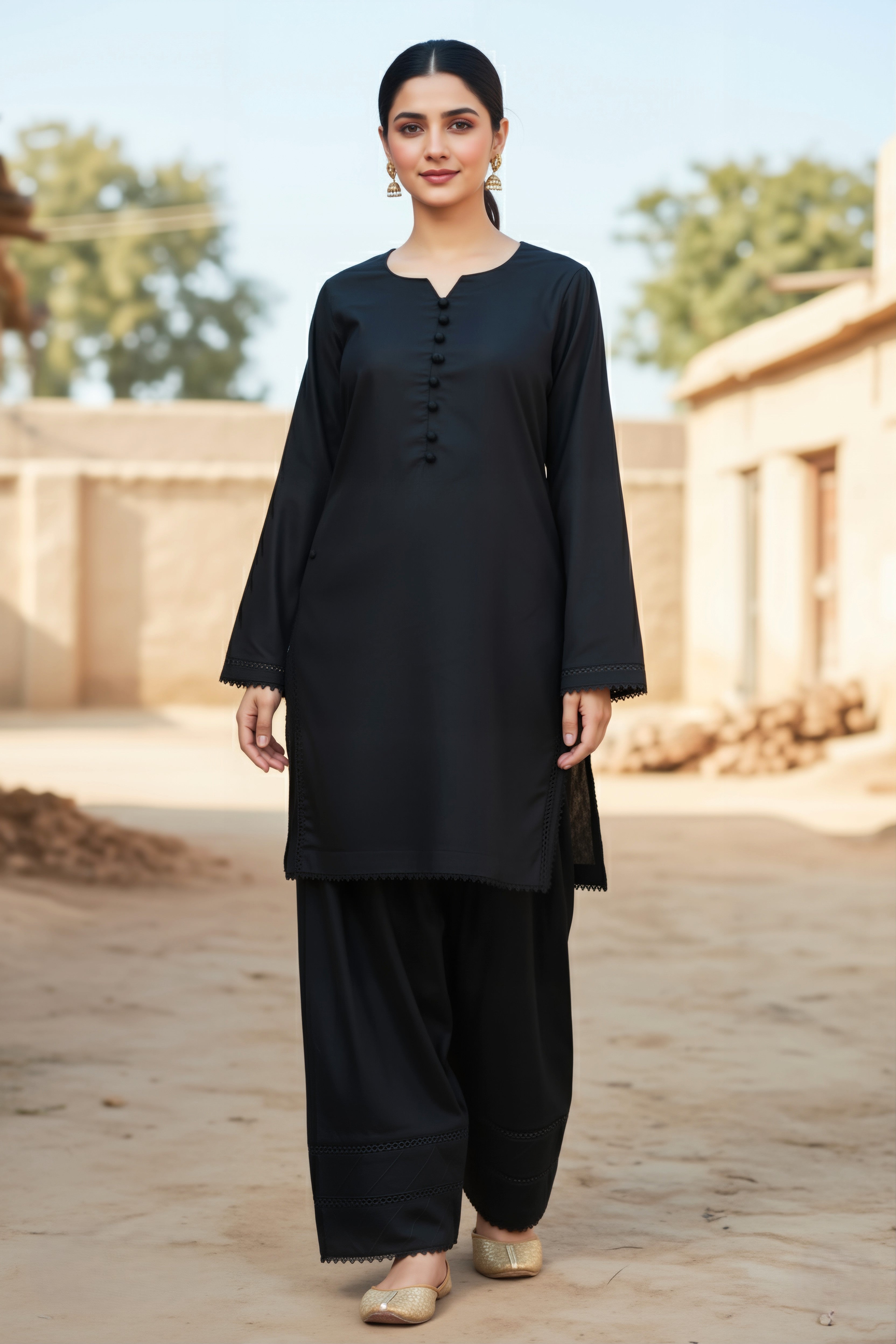 Classic Black Cotton Lawn 2-Piece Dress