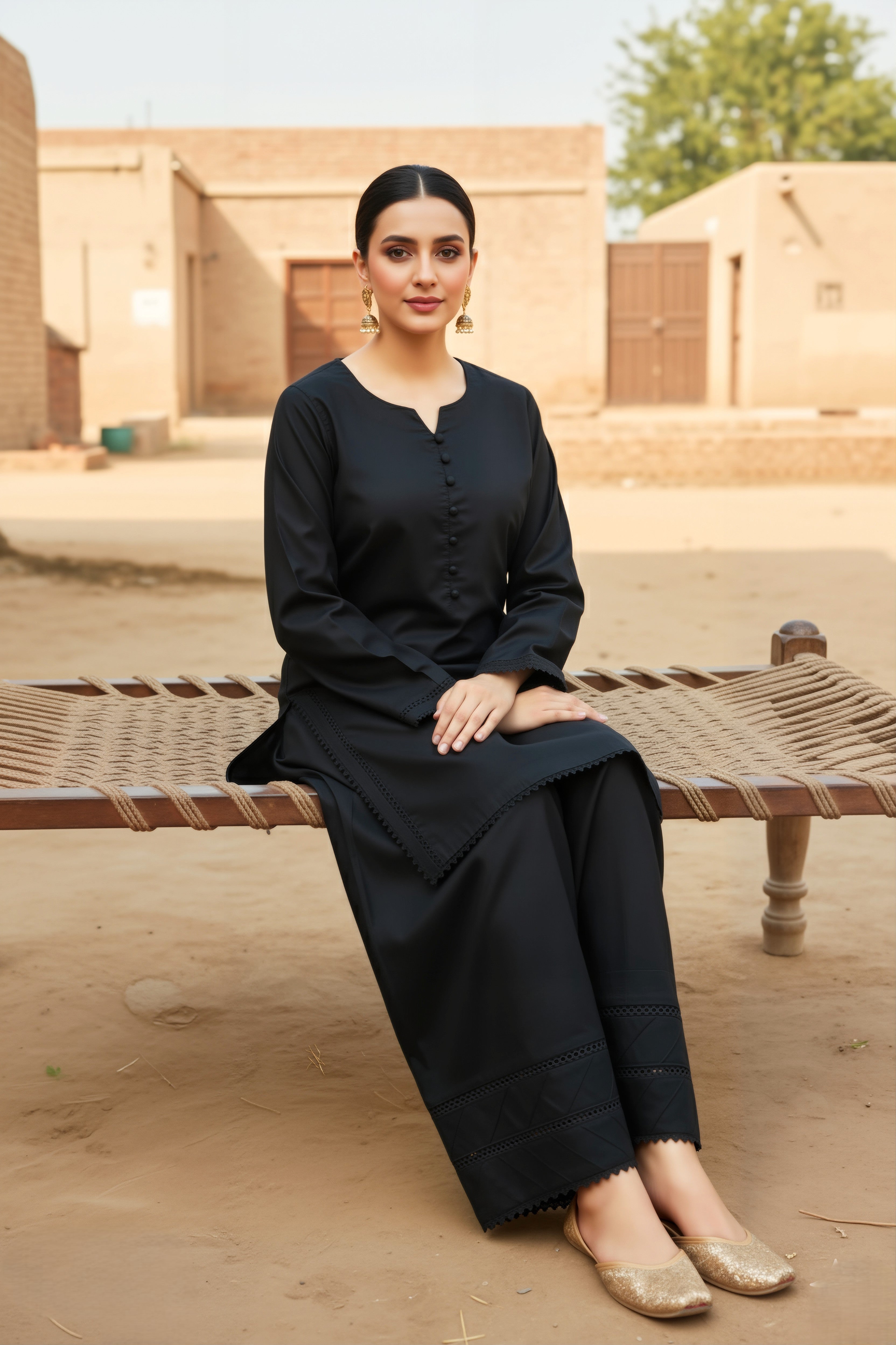 Classic Black Cotton Lawn 2-Piece Dress