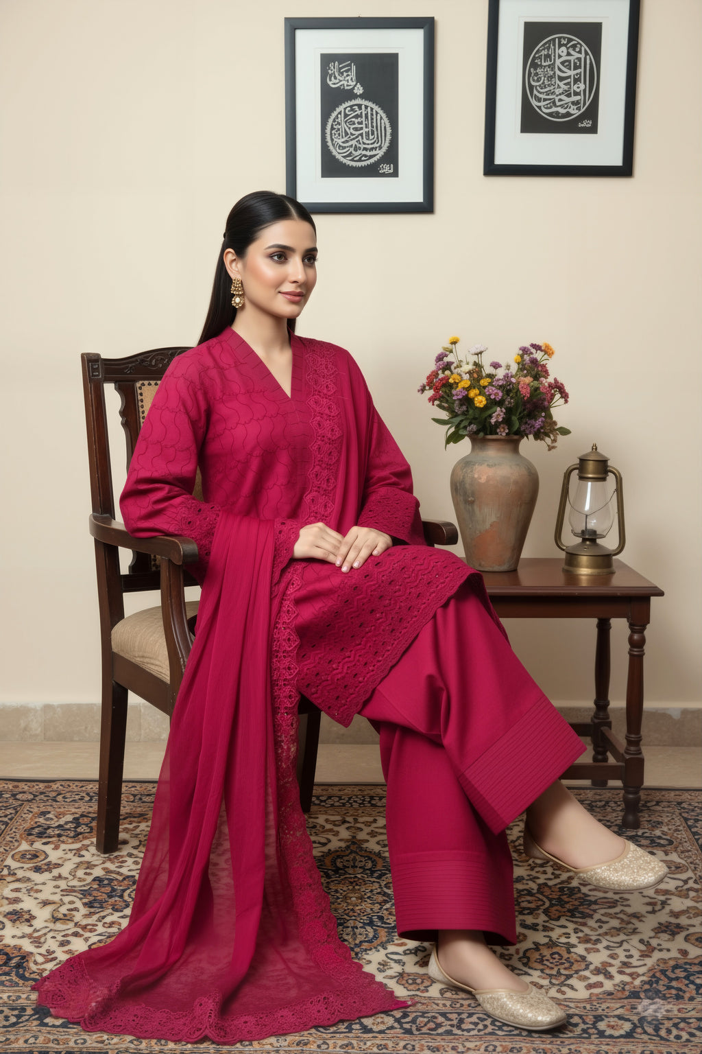 Red Chikan Kari 3-Piece