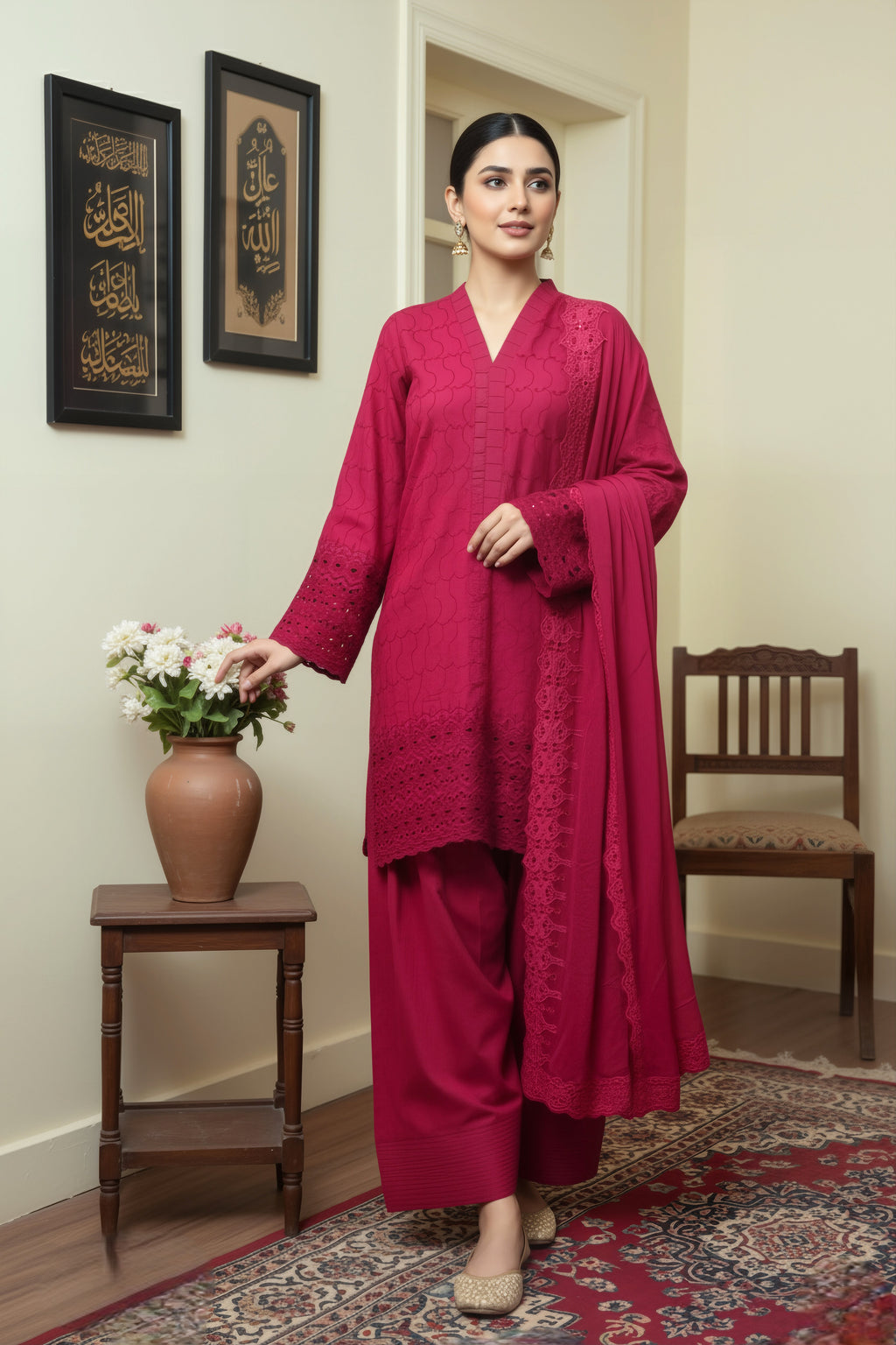 Red Chikan Kari 3-Piece